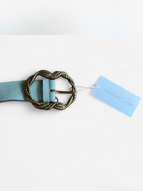 Treasure & Bond Duck Egg Blue Suede Belt with Antique Brass Buckle